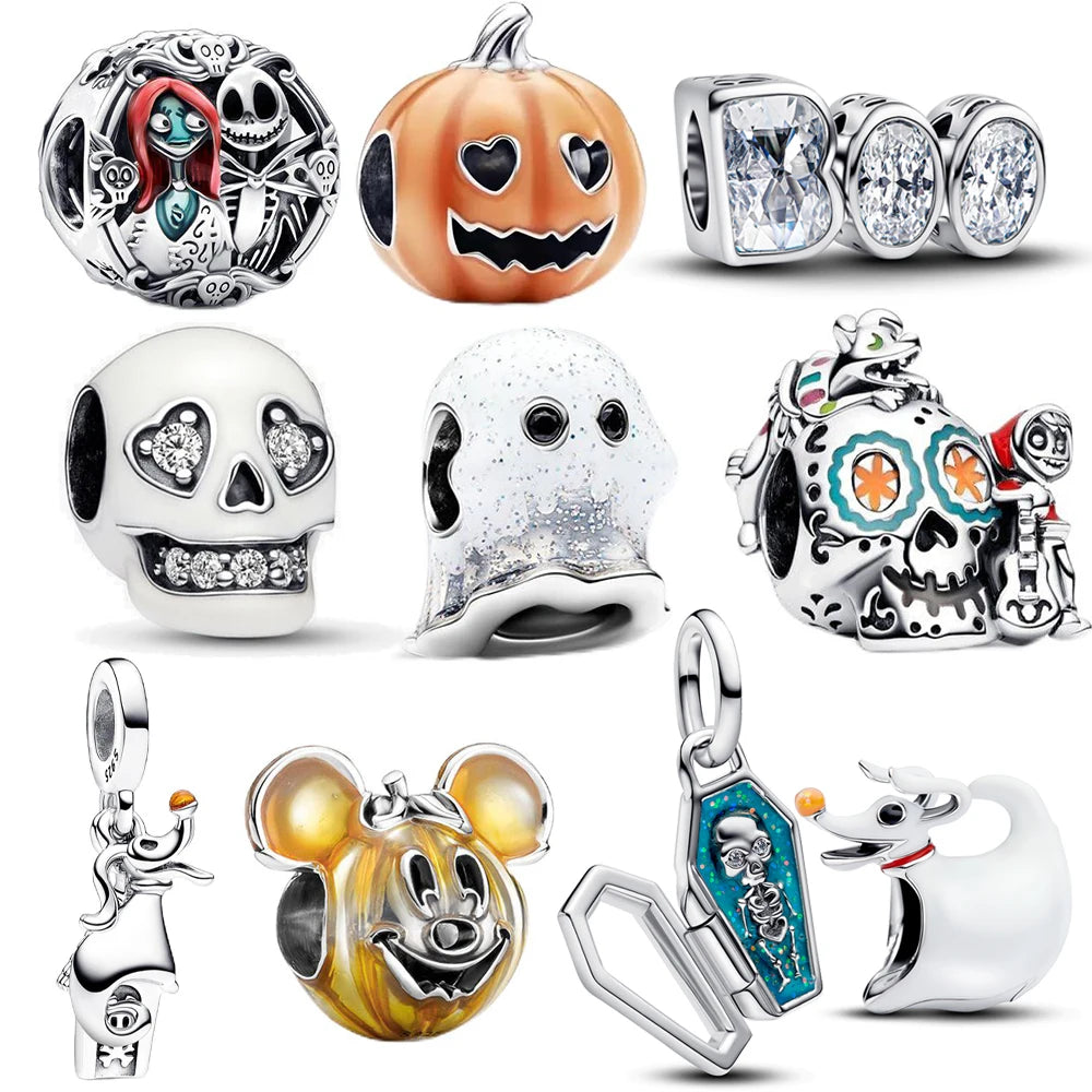 New 925 Sterling Silver Halloween Glow-in-the-dark Coffin Boo Skull Pumpkin Charm Bracelets Pendant Jewelry Halloween gifts