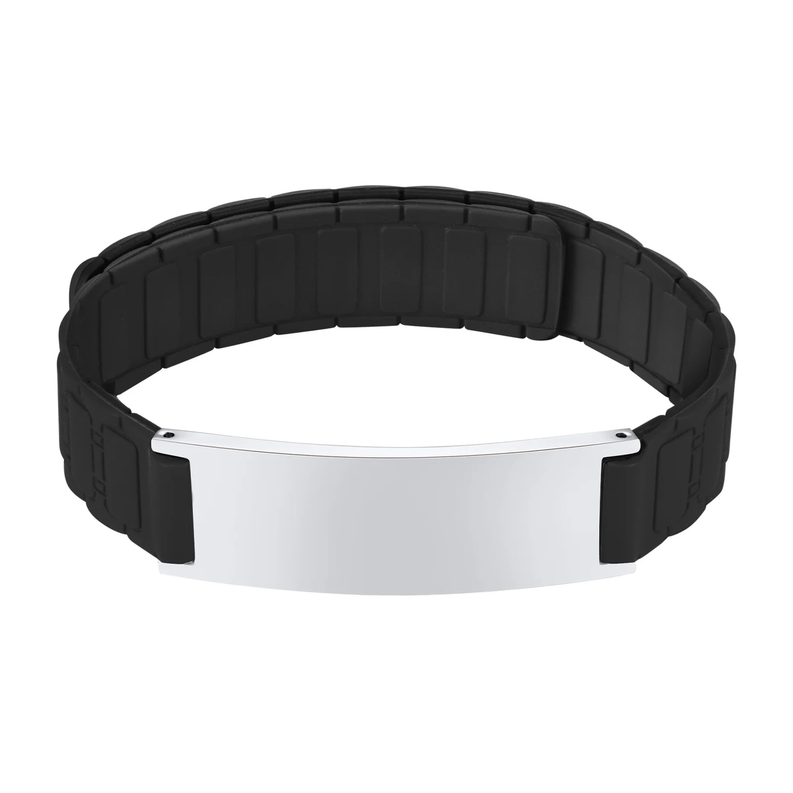 Vnox Soft Comfortable Band Bracelet Gift for Men Dad,Free Custom Steel Bangle, Adjustable Waterproof Magnet Silicone Wristband