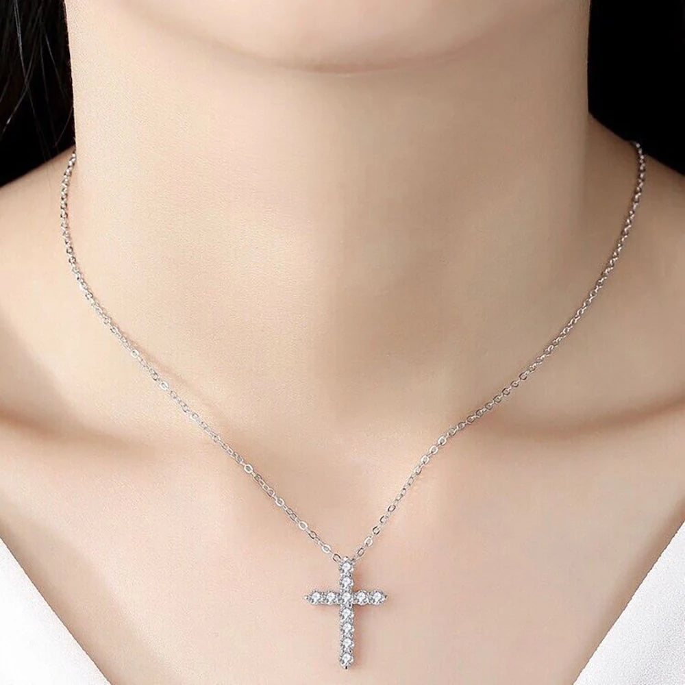Serenity 3mm 4mm 5mm Black Moissanite Cross Pendant Necklace For Women Men 100% S925 Sterling Silver Jesus Neck Chain Plated 18K - Madeinsea©