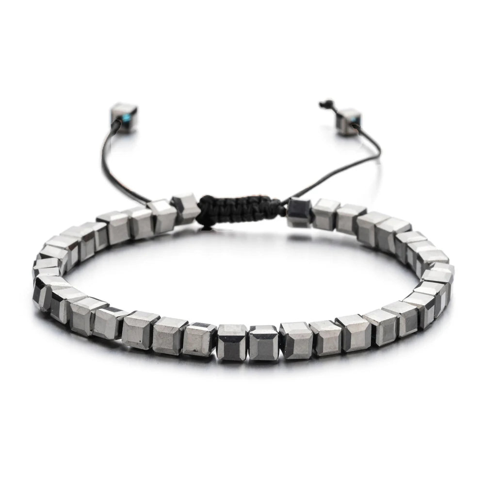 MKENDN Square Austrian Crystal Bead Bracelet Adjustable Braided Rope Bracelet Luxury Shimmering Glass Bead Jewelry for Men Women