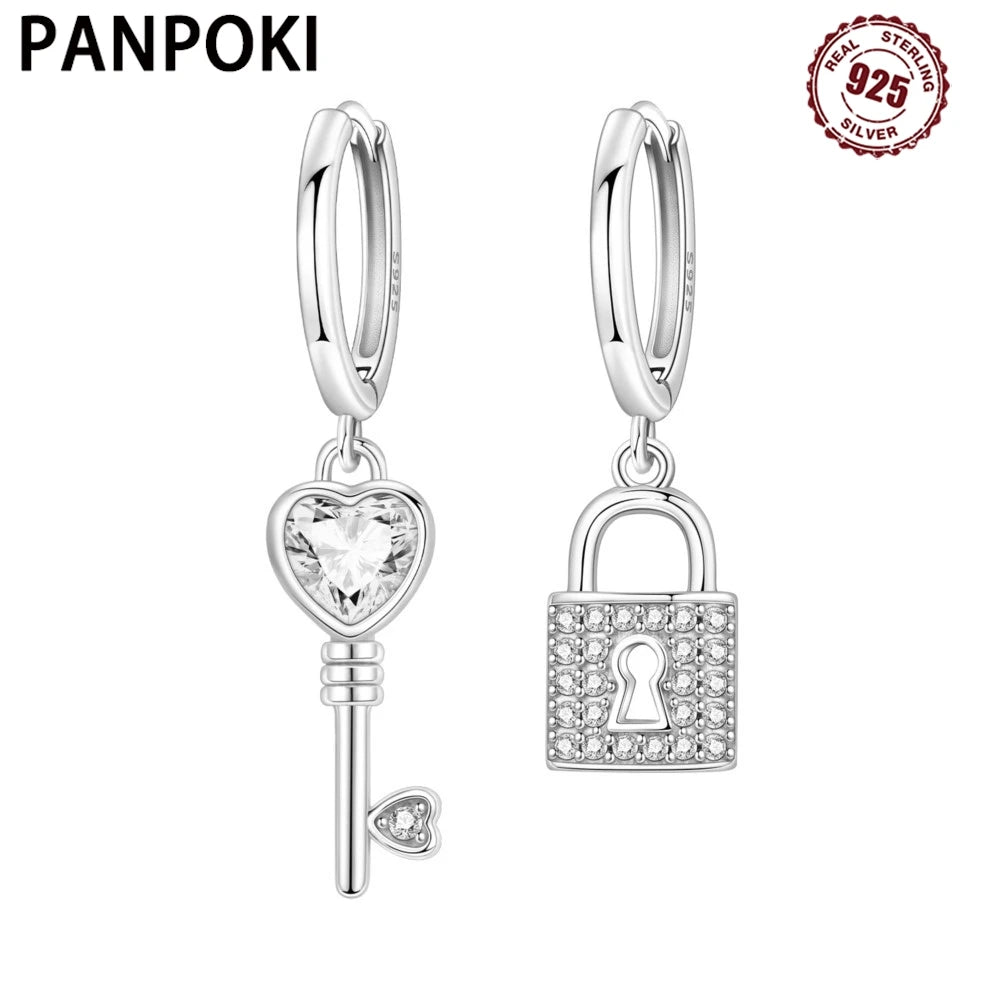 PANPOKI 925 Sterling Silver Asymmetric Design Earring Key Lock Earrings Drop Earrings For Women Party Gifts Trendy Jewelry