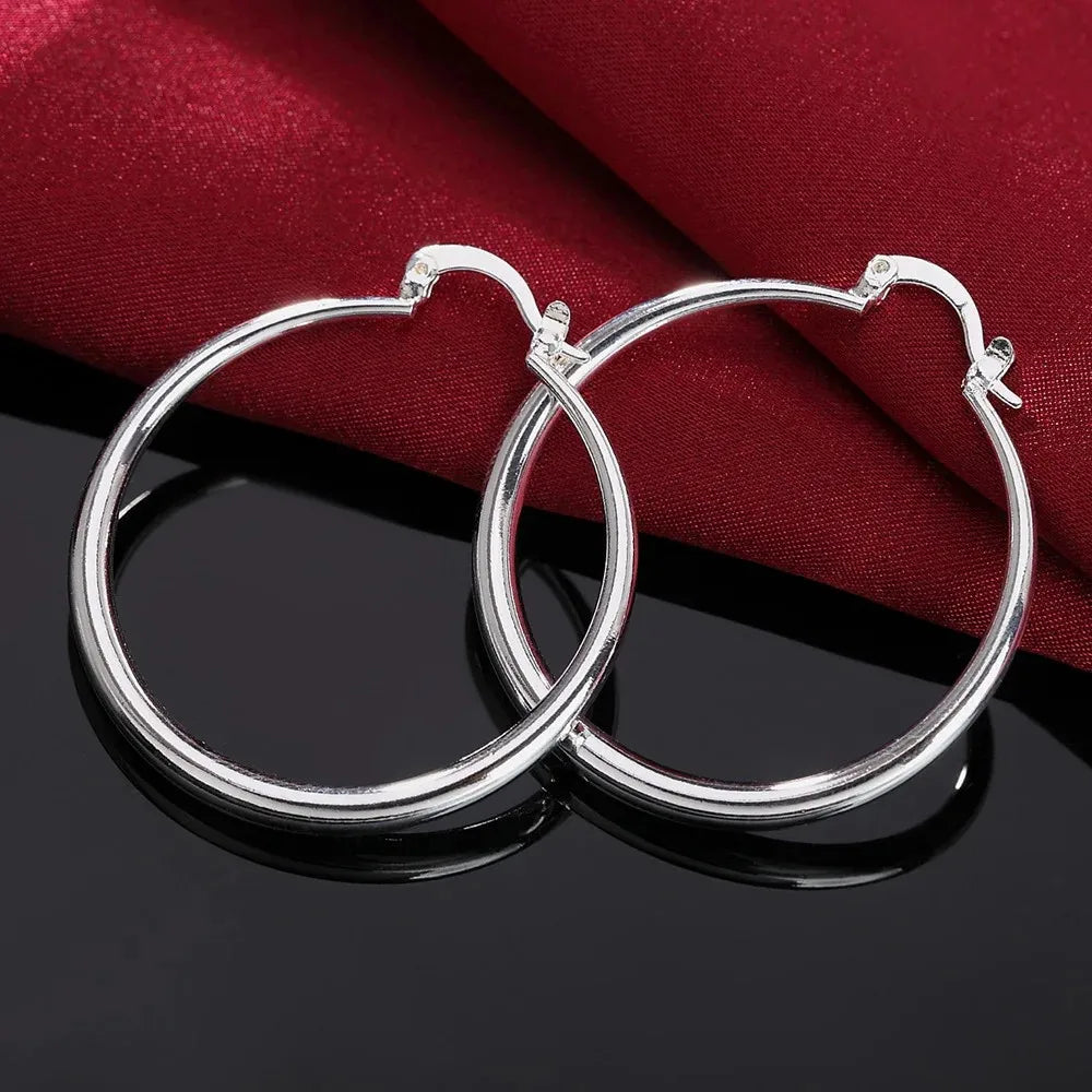 Top Quality 925 Sterling Silver Earrings Simple Round Circle Hoop Earrings For Woman Fashion Wedding Engagement Charm Jewelry - Madeinsea©