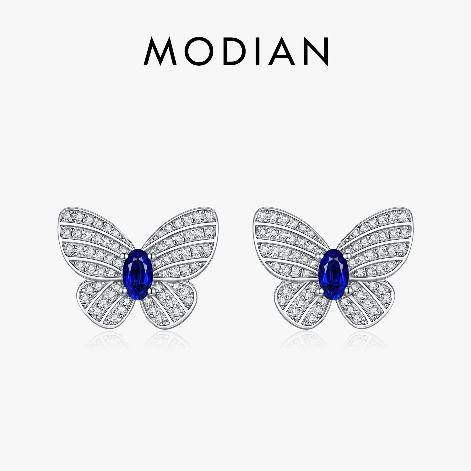 MODIAN Elegant Royal Blue Zirconia Ear Studs 925 Sterling Silver Exquisite Luxury Butterfly Stud Earrings For Women Fine Jewelry
