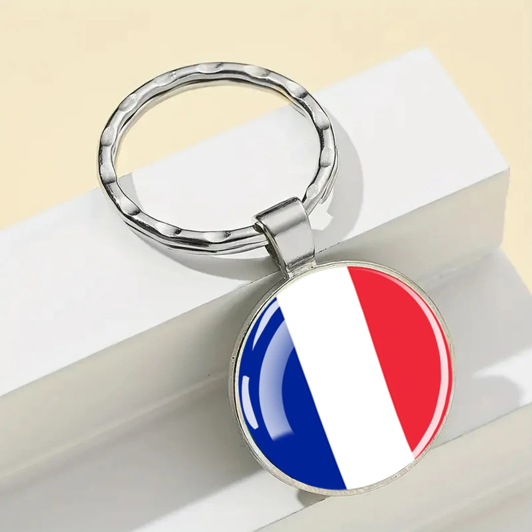 Europe National Flag Keychain Albania Spain Italy France UK Flag Glass Metal Key Chain Bag Pendant Gift for Patriot
