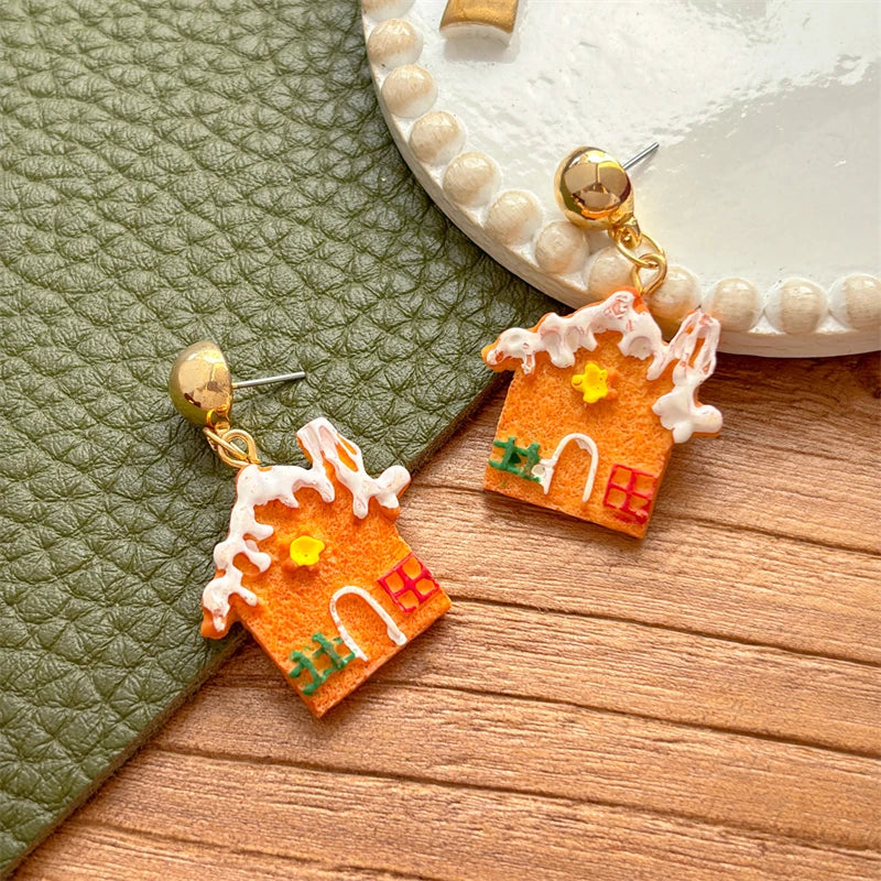 Christmas Gingerbread Man Resin Earrings for Women Biscuits House Xmas Tree Gloves Pendant Earring Girls New Year Jewelry Gift
