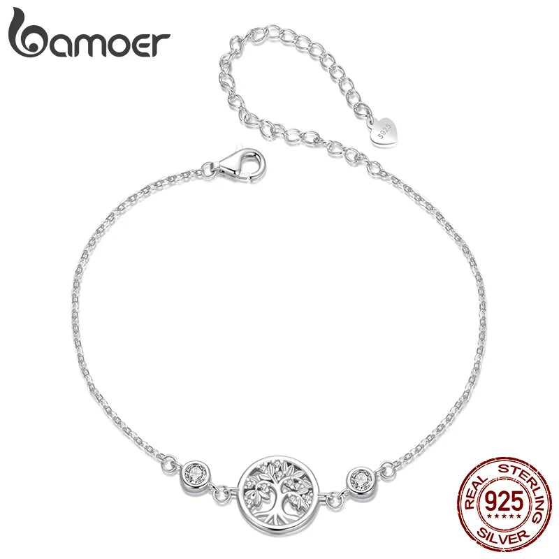 BAMOER Authentisches 925 Sterling Silber Lebensbaum-Armband für Frauen, zarter Schmuck, Familienbaum-Armband für Sie, SCB288
