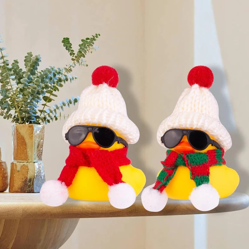 Rubber Duck Car Ornaments Winter Duck Car Dashboard Decorations for Christmas Decor and Home Decorations with Mini Hat Scarf