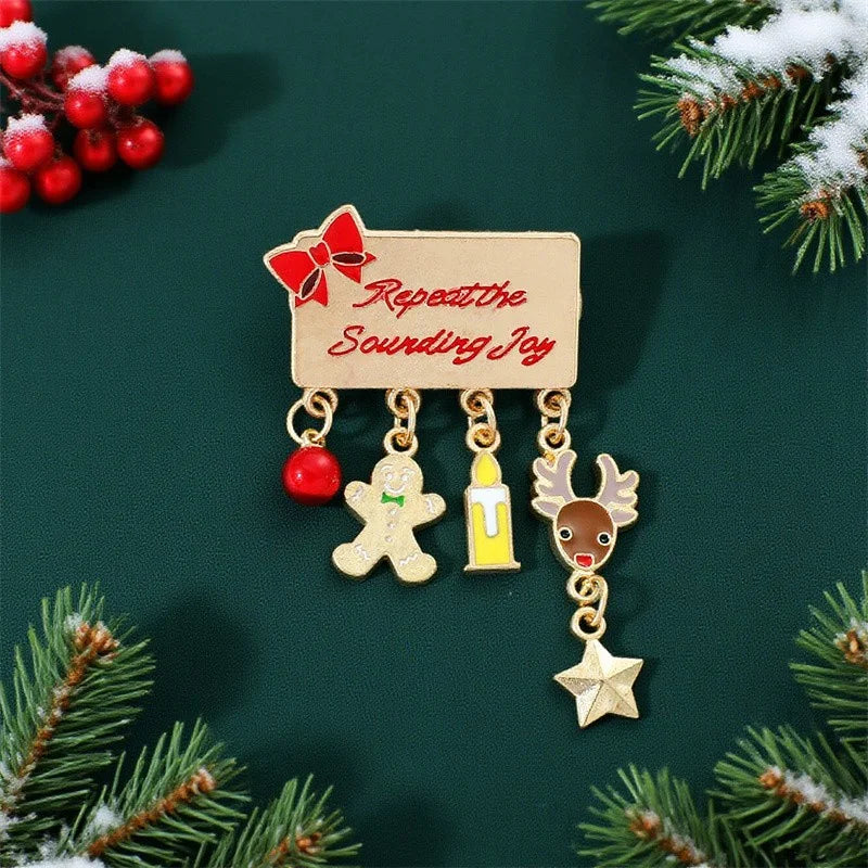 Fashion Christmas Brooch For Women Men Xmas Tree Snowman Wreath Elk Metal Tassel Lapel Pins Badges New Year Party Festival Gift