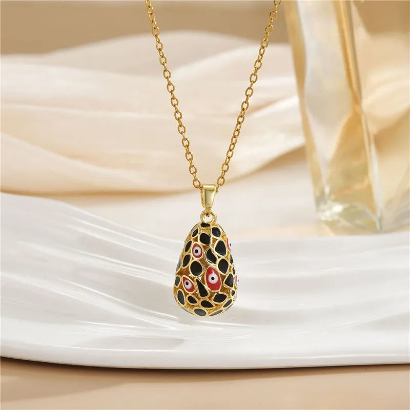 Fashion Easter Egg Enamel Zircon Pendant Necklace Stainless Steel Chains Geometric Choker Jewelry Gifts For Women Girls