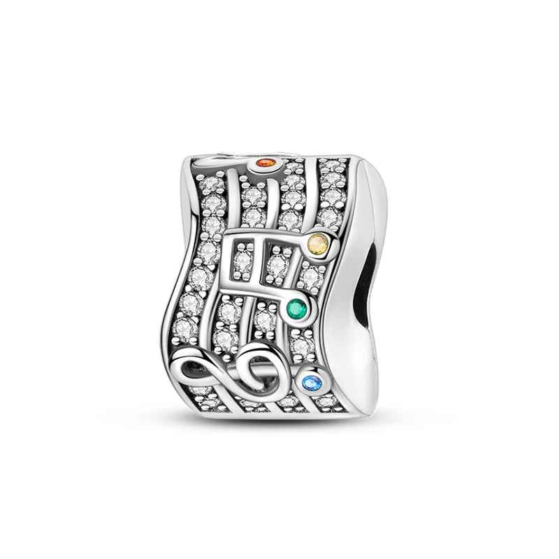 Romantic Music Charms Beads 925 Sterling Silver Piano Violin Red Guitar Punk Saxophone Pendants Fit Qikaola Bracelet DIY Jewelry