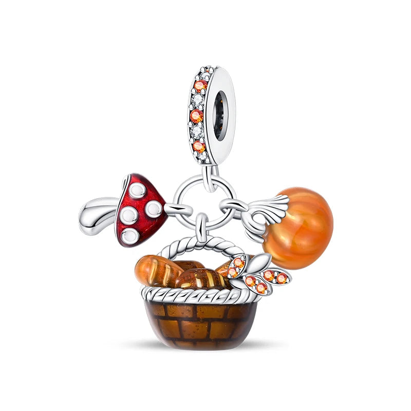 Fashion Autumn 925 Silver-Plated Squirrel Maple Leaf Pumpkin Yellow Charms Beads Fit 3mm 925 Original Bracelets DIY Jewelry