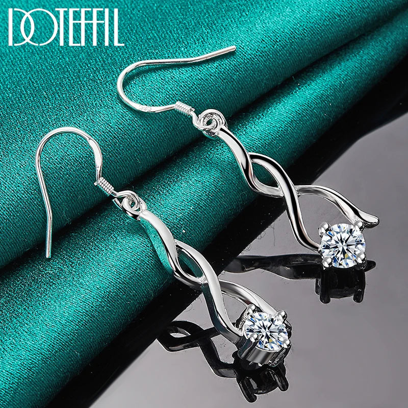 DOTEFFIL 925 Sterling Silver AAA Zircon Geometry Drop Earring For Woman Lady Wedding Engagement Party Fashion Jewelry