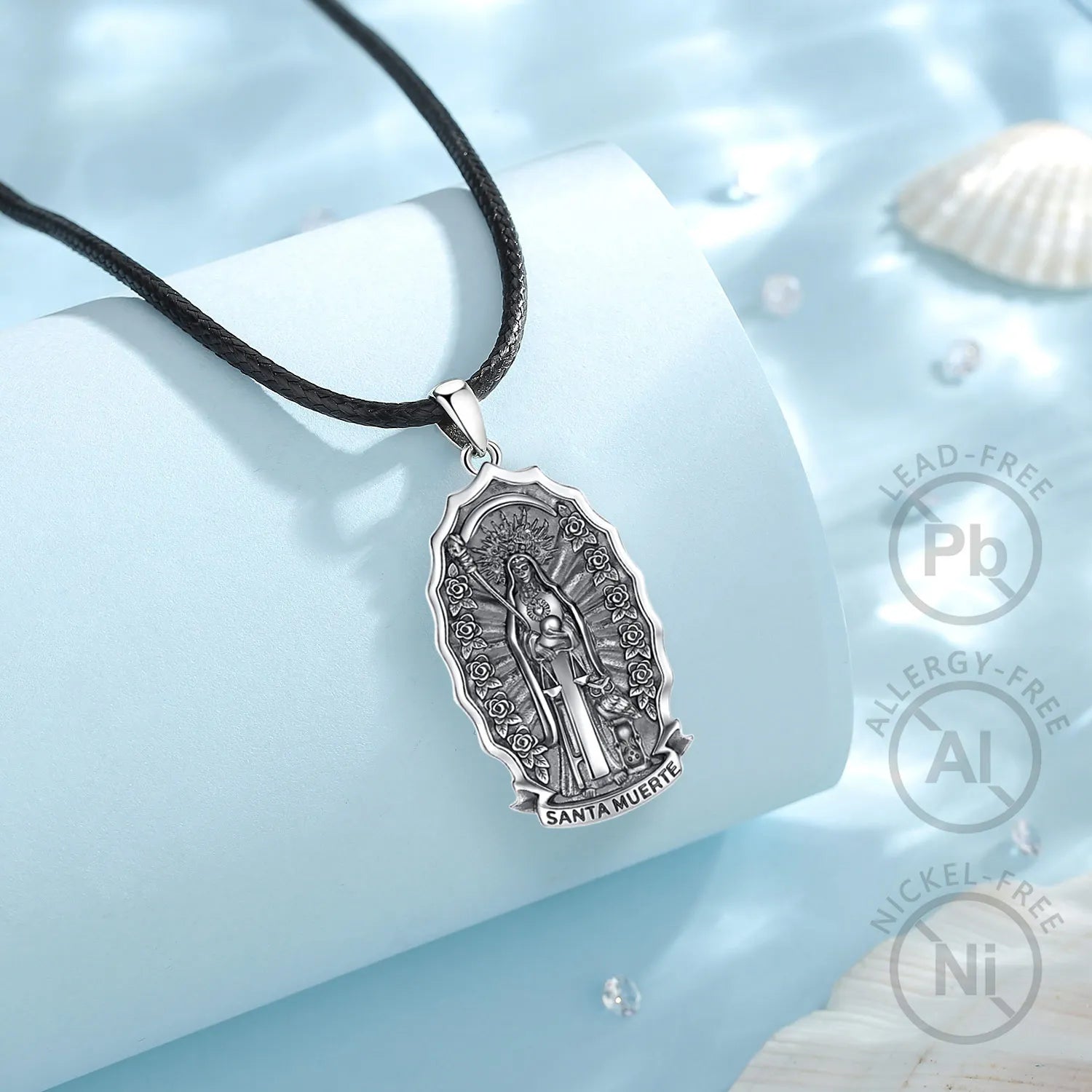 Eudora 925 Sterling Silver Santa Muerte Necklace for Women Man Holy Death Scythe Mexican Pendant Personality Jewelry Fine Gift