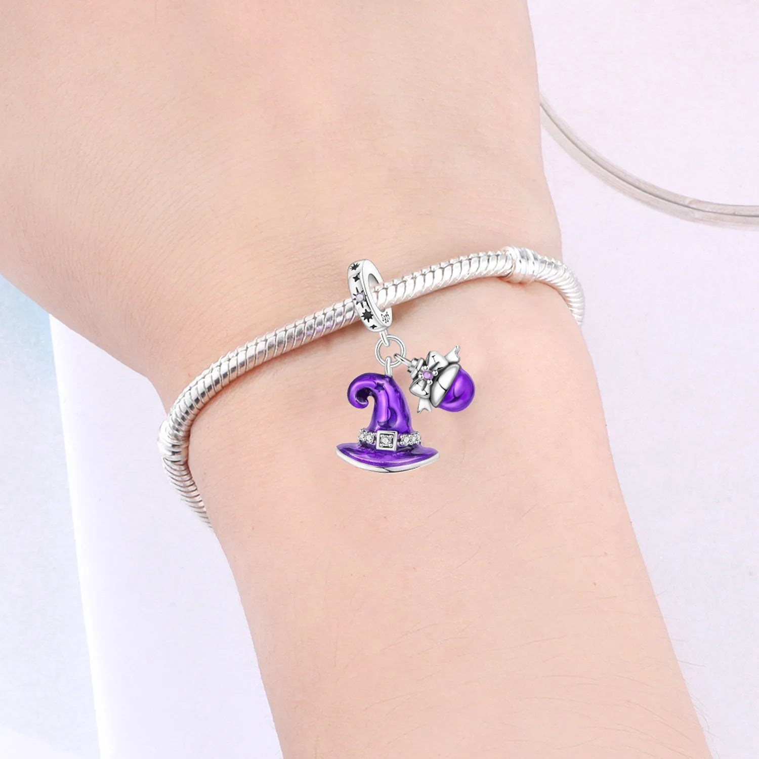 PANPOKI 925 Sterling Silver Purple Magic Hat Pendant Charms Beads Fit Bracelets DIY Party Trendy Gifts Jewelry Accessory