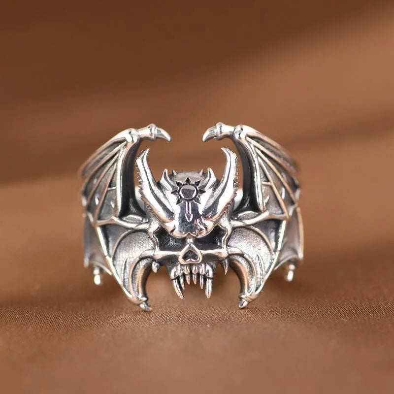 Buyee 925 Sterling Silber Männlicher Großer Ringfinger Eleganter Gary Bat Offener Ring für Frauen Männer Einzigartiger Modeschmuck Kreis