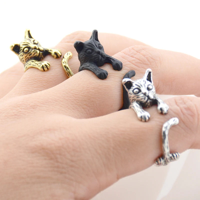 Vintage Brass Knuckle Pet Cat Ring Punk Cute Animal Anillos Couple Rings For Women Jewelry Bague Femme Men Anel Best Party Gift