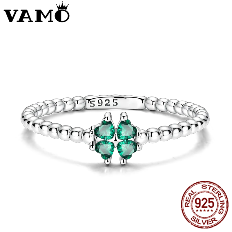 VAMO Original 925 Sterling Silver Woman Rings Vintage Dewdrop Clover Rings Sparkling Wedding Rings Girls Jewelry Anniversary