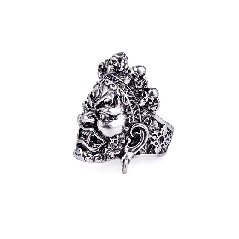 Retro Mahakala Large Ring For Men Street Punk Gothic Rock Hiphop Adjustable Open Ring Handmade Jewelry Biker Accessories Gift