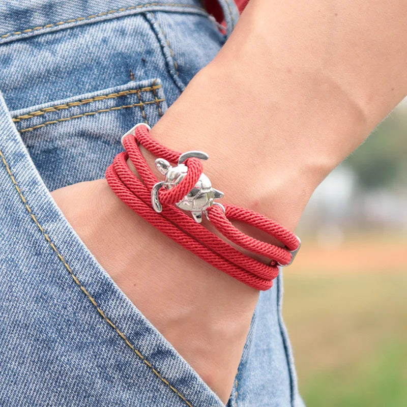 Cute Silver Color Sea Turtle Rope Bracelets For Women Men Wristband Jewelry High Quality Milan Line Pure Hand Knitting Bracelet