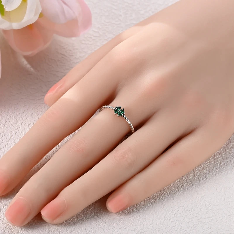 VAMO Original 925 Sterling Silver Woman Rings Vintage Dewdrop Clover Rings Sparkling Wedding Rings Girls Jewelry Anniversary