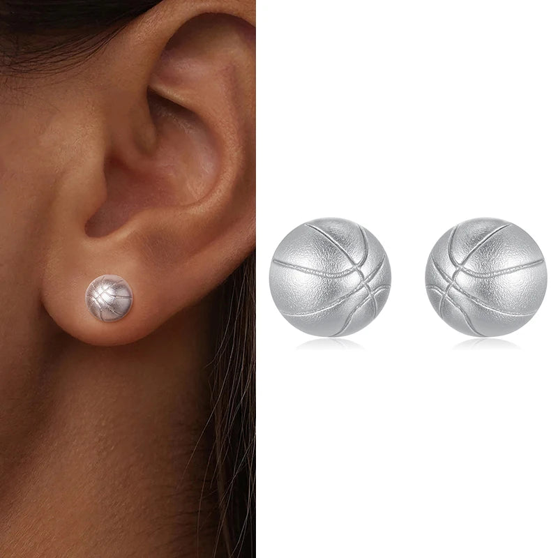 WOSTU 925 Sterling Silver Mini Ball Stud Earrings Baseball Basketball Earrings Gift for Women Men Player Fan Sports Jewelry Gift