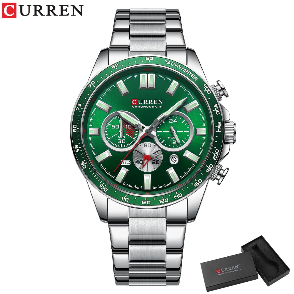 CURREN  New 2022 Stainless Steel Quartz Wristwatches for Men Sports Chronograph Watches with Luminous Hands