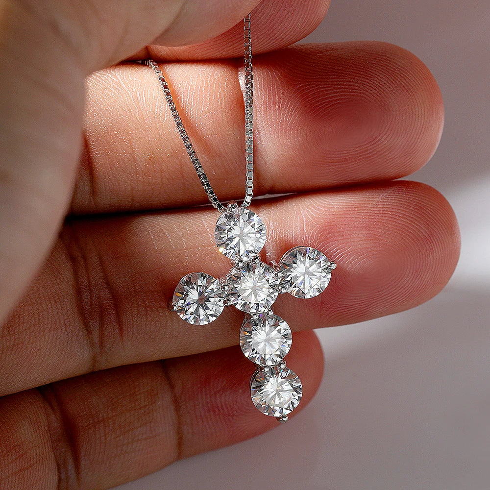 Serenity 4.8ct D Color Moissanite Cross Necklace for Women Gift S925 Sterling Silver Plated 18K Jesus Pendant Neck Chain Jewelry - Madeinsea©