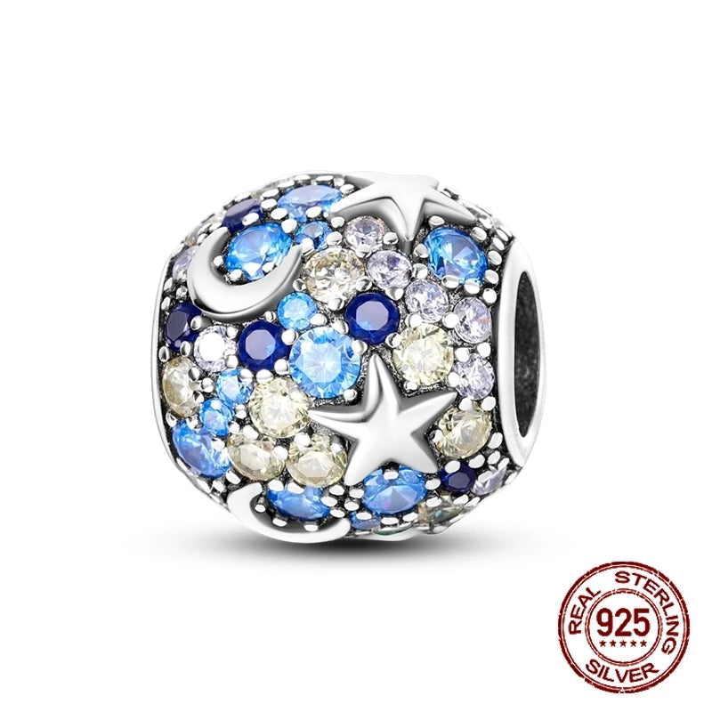 Breloque en argent sterling 925 représentant la lune, l'étoile, l'avion, l'espace, série bleue, compatible avec les bracelets Pandora originaux, bijoux à offrir