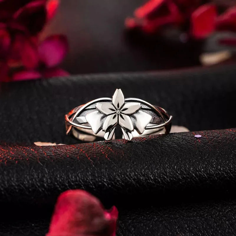 Retro Dark Sakura Matou Flower Ring For Women Punk Gothic Open Ring Design Jewelry Fate Stay Night Accessories Anime Lovers Gift