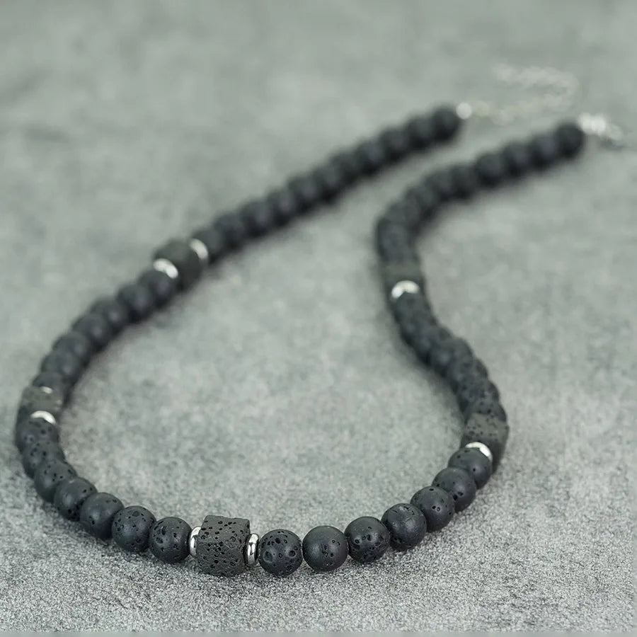 New Men Necklace Black Lava Onyx Obsidian Stone 19 Inches Choker Collar Energy Yoga Meditation Healing Jewelry Neck Accessories