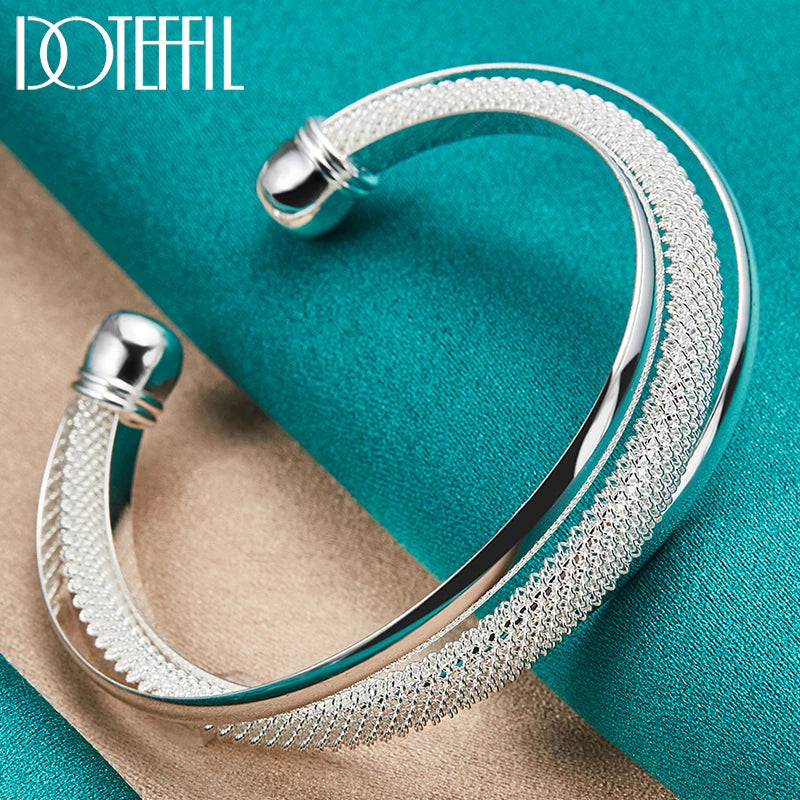 DOTEFFIL 925 Sterling Silver Large Reticulated Smooth Bangle Bracelet For Woman Man Wedding Engagement Jewelry - Madeinsea©