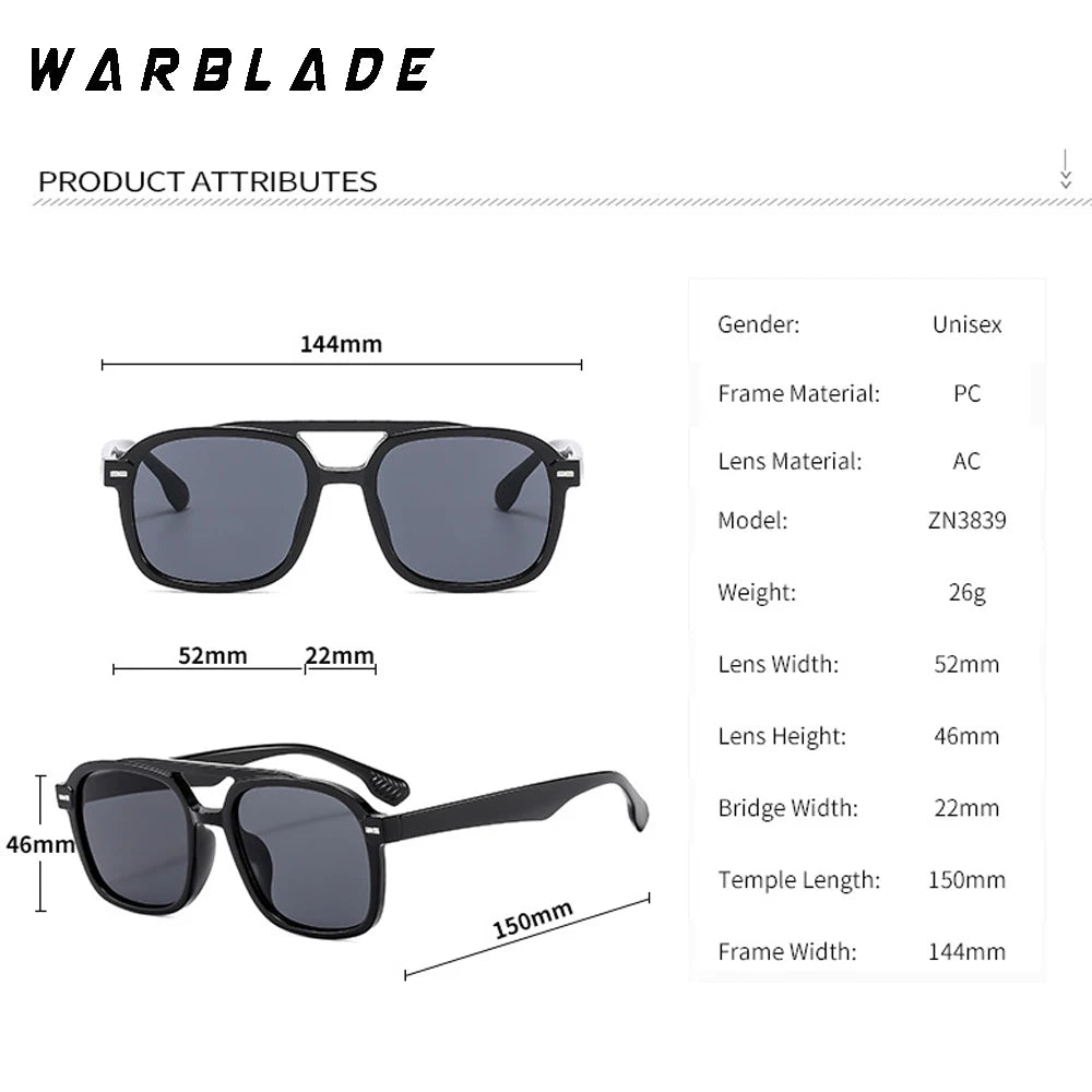 Lunettes de soleil de marque de luxe rétro carrées à double pont pour femmes, mode pilote rivets hommes été extérieur voyage nuances UV400