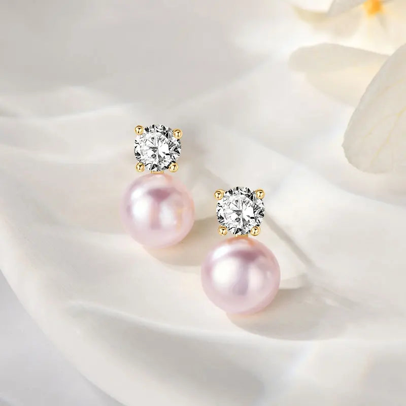 14K Gold Filled Circle Crystal Pearl Dazzling Stud Earrings 925 Sterling Silver Luxury Fine Jewelry For Women Anniversary Gift