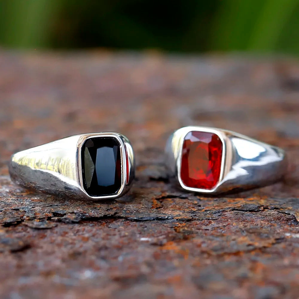 Stainless Steel Fashion Turkey Stone Ring Geometric red Zircon For Anniversary Party Wedding Men's Anels Totem Luxury Jewelry