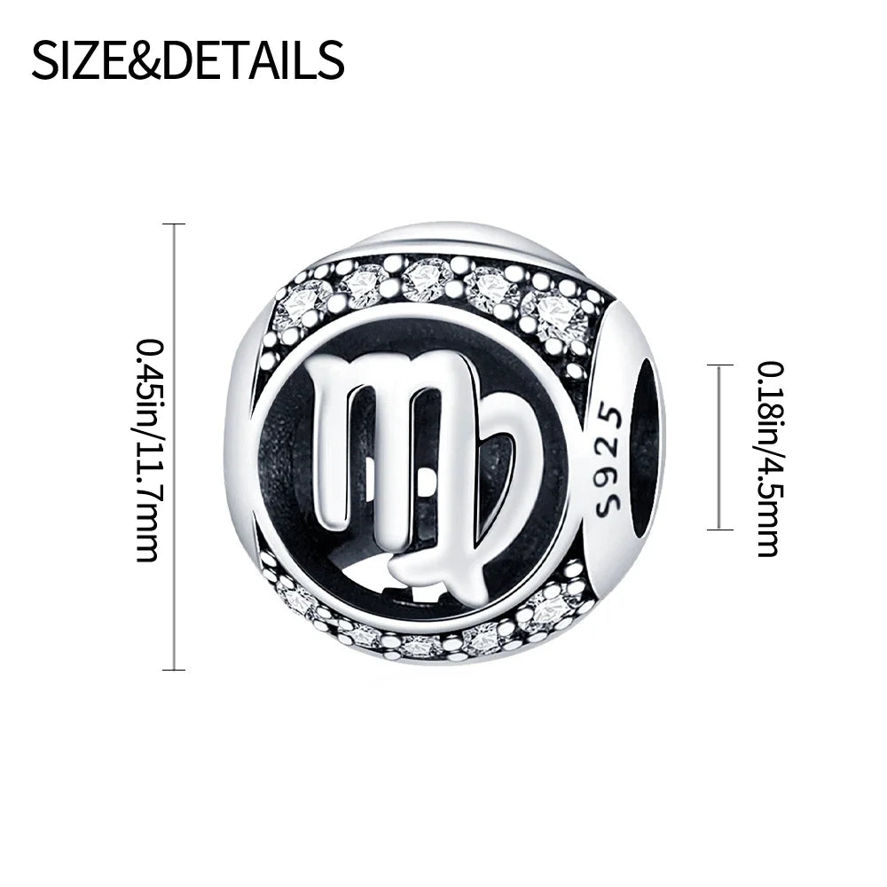 925 Sterling Silver 12 Constellation Beads Charm Fit Original  Bracelet for Women Jewelry Birthday Fashion Gift