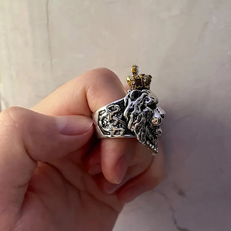 Retro Crown Lion Ring For Men Silver Color Punk Gothic Adjustable Open Ring Rock Hip Hop Handmade Jewelry Accessories Man Gift - Madeinsea©