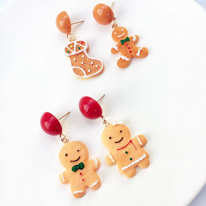 Christmas Gingerbread Man Resin Earrings for Women Biscuits House Xmas Tree Gloves Pendant Earring Girls New Year Jewelry Gift