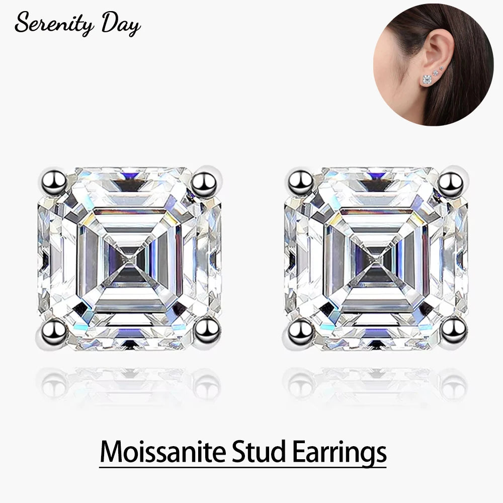 Serenity 2ct Asscher Cut D Color Moissanite Earrings For Women S925 Sterling Silver Square Stud Earrings Plated 18K Fine Jewelry - Madeinsea©
