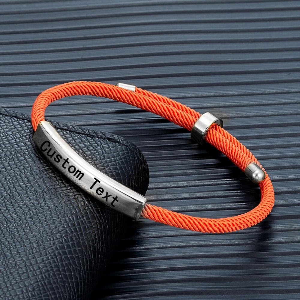 MKENDN Personalized Medical Alert Bracelet Custom Name Engrave Logo Id Phone Bracelets Trendy Emergency Rope Bracelet Gifts