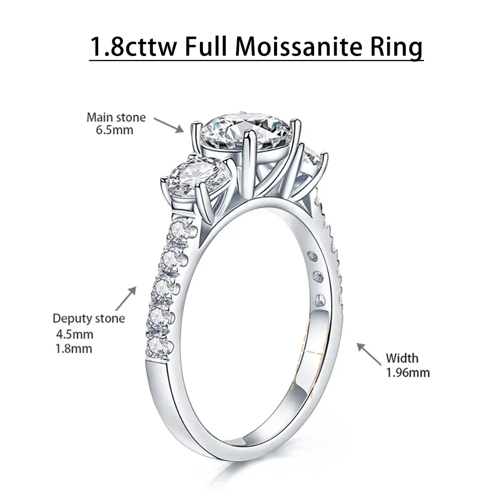 Serenity Lab Cultured Sapphires Diamond Row Rings Women Gift Solid 925 Silver 1.25ct D Color Moissanite Rings Plated 18K Jewelry - Madeinsea©
