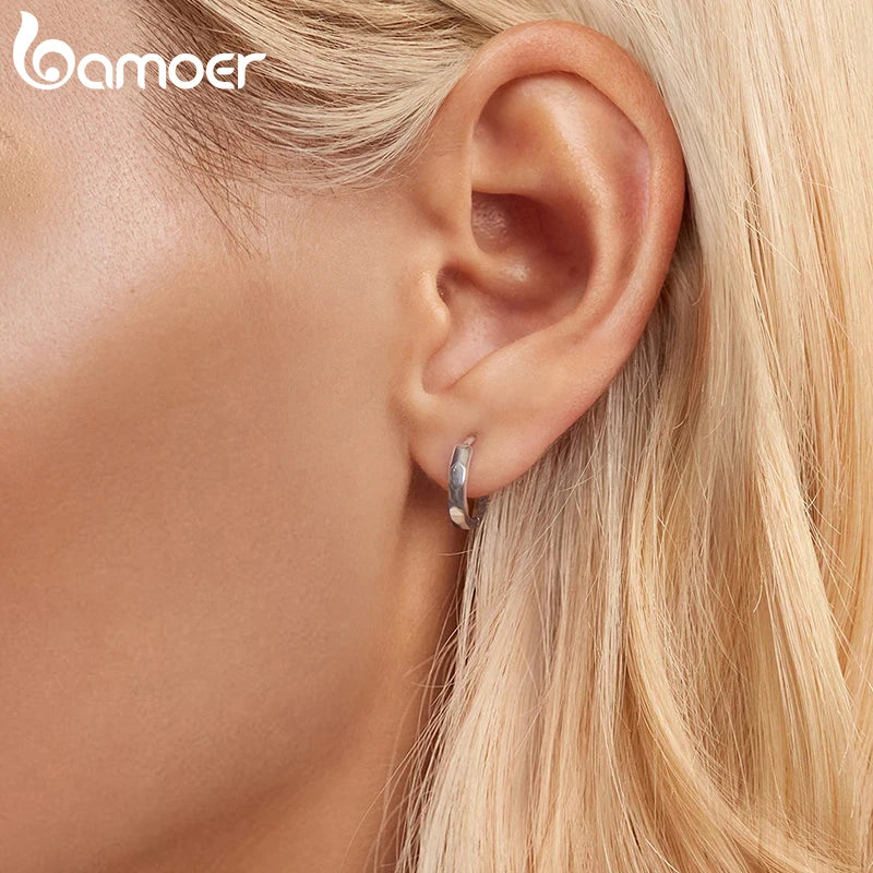 BAMOER Solid 925 Sterling Silver Huggie Earrings, Small Geometric Hoop Earrings for Women BSE1118