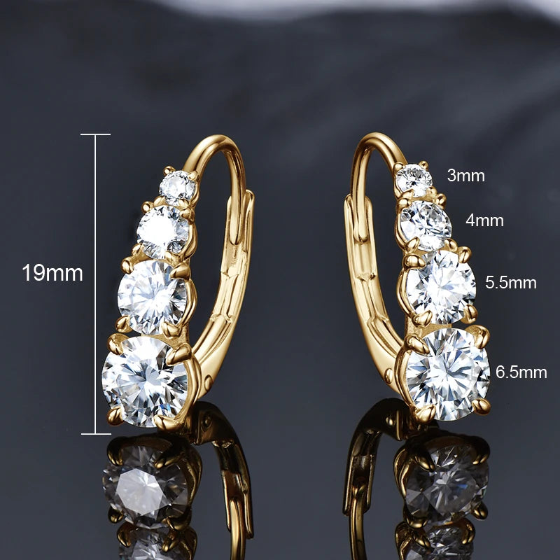 All Moissanite Hoops Luxury Earrings for Women 925 Sterling Silver Wedding Daily Wear Jewelry 6.5mm&5.5mm&4mm Round Lad Diamond