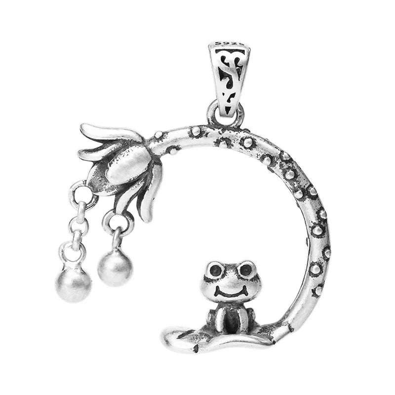MKENDN Vintage 925 Sterling Silver Cute Frog Pendant For Necklace Men Women Fashion Accessories Jewelry