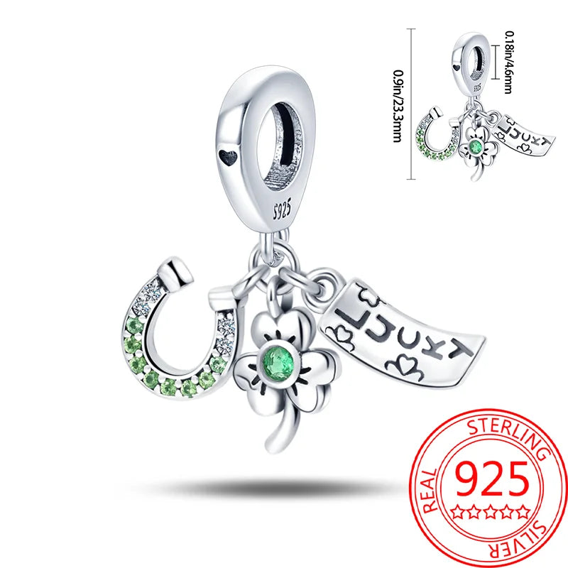 925 Sterling Silver Charm Green Monstera Leaves Charm Fit Bracelet Original Charm Bead for Women Jewelry DIY Making Fine Gift