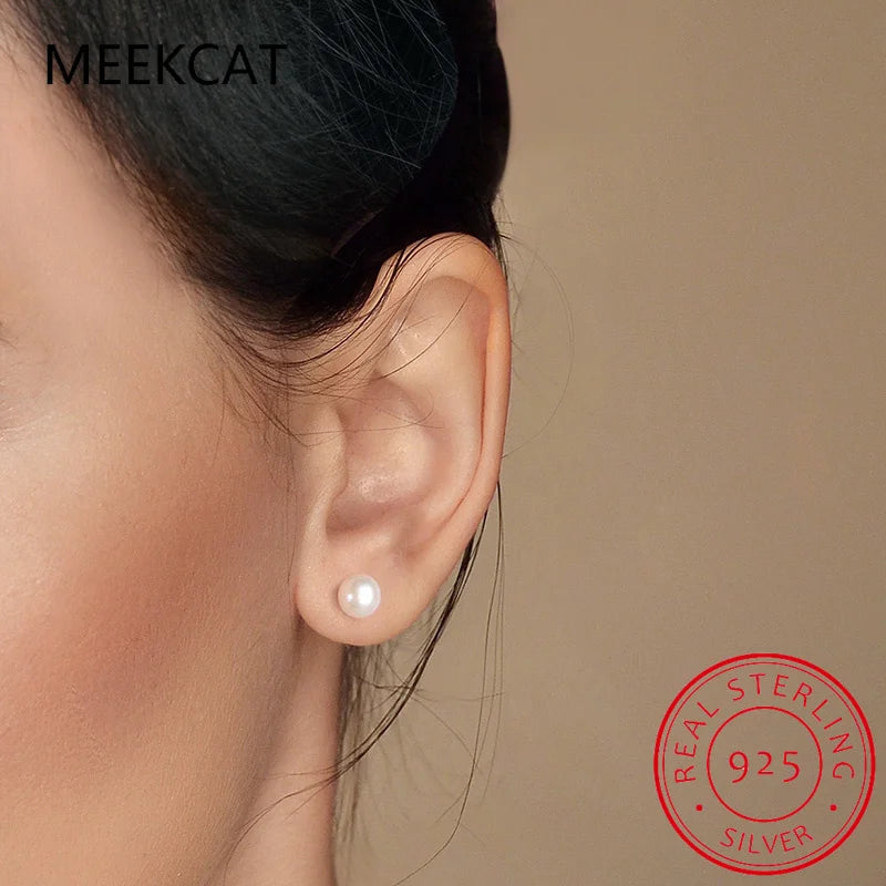Real 925 Sterling Silver Fashion Freshwater Pearl Screw Stud Earring For Women Party Mini Minimalist Jewelry DA2290