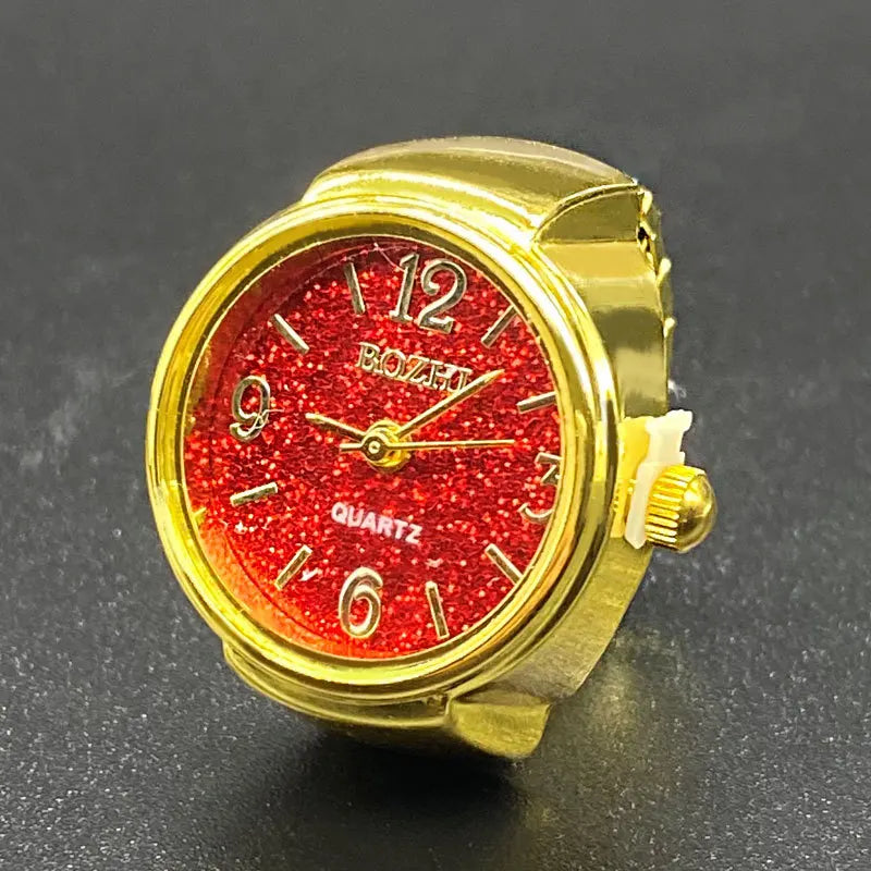 Kiss Jewelry Punk Gold Color Couples Mini Watches Finger Rings for Women Men Square Round Dial Quartz Ring Watch Ring Gift