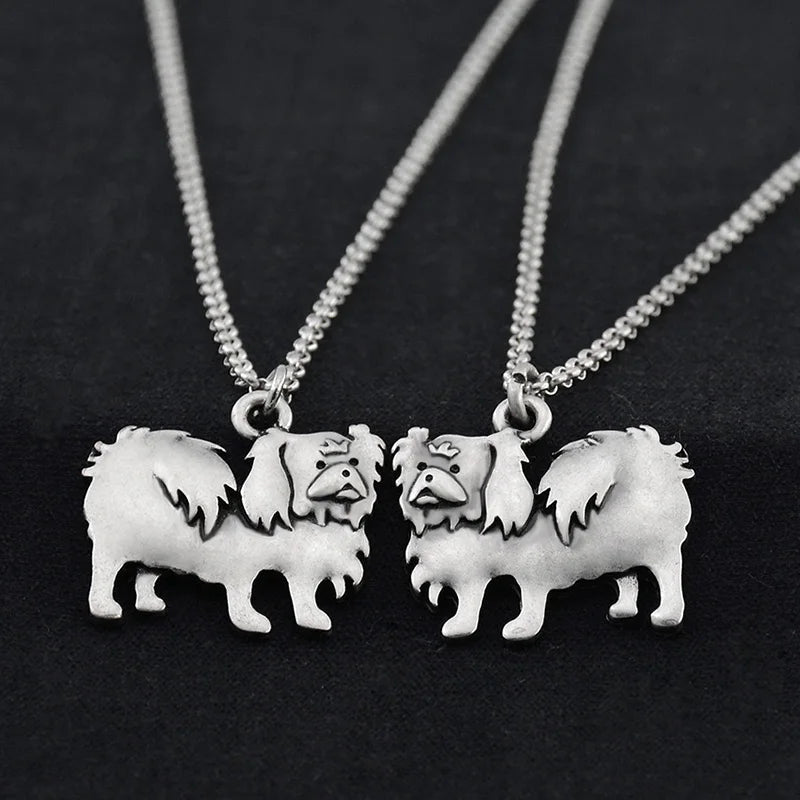 Retro Silver Color Chow Chow&Papillon Pendant Necklace Women Stainless Steel Long Chains Pekingese Dog Necklaces For Men Jewelry