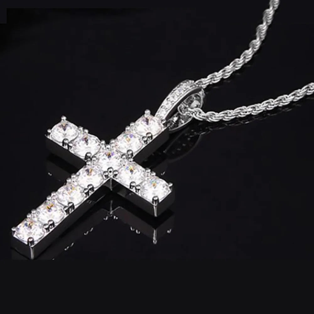 Serenity 5.5ct D Moissanite Cross Necklace for Women Men Gift 100% S925 Sterling Silver 1.6mm Rope Chain Jesus Pendant Necklace - Madeinsea©