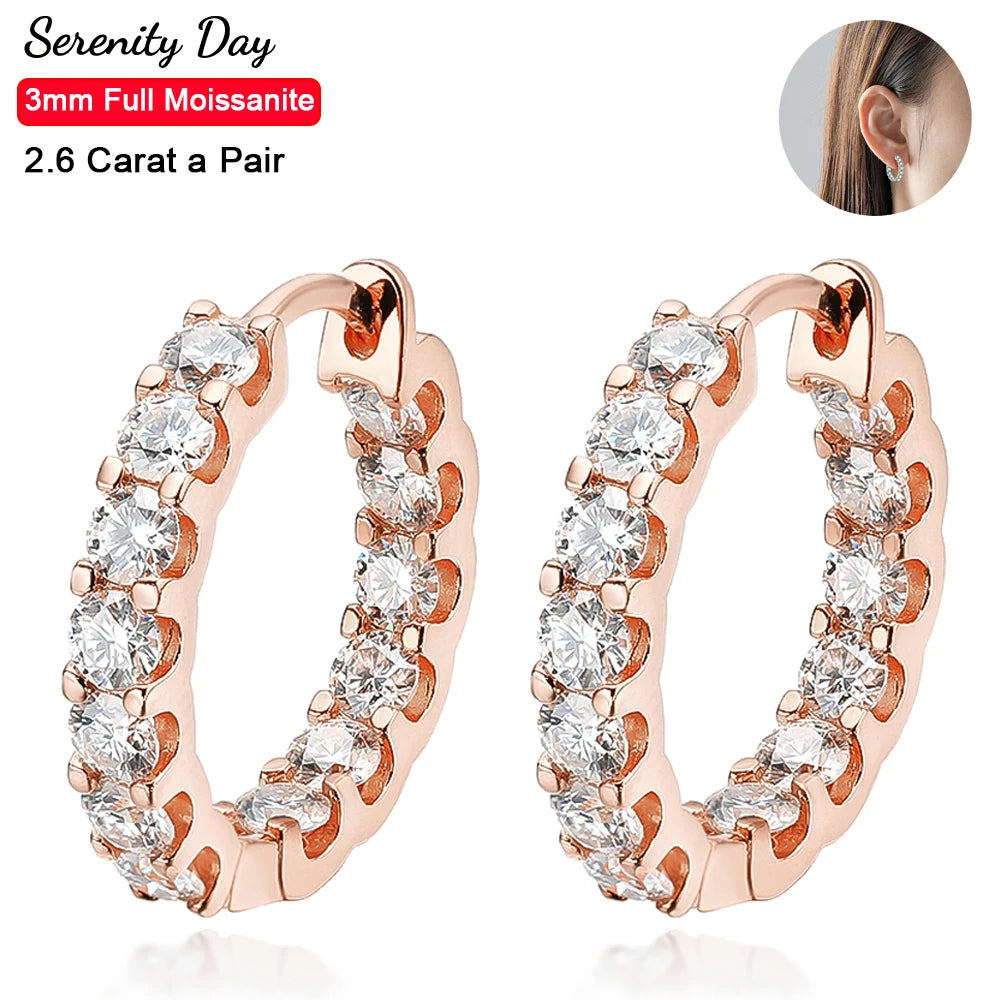 Serenity 2.6ct Rose Gold Moissanite Earrings Women Wedding Gift S925 Sterling Silver Lab Diamond Hoop Earrings Jewelry Wholesale - Madeinsea©