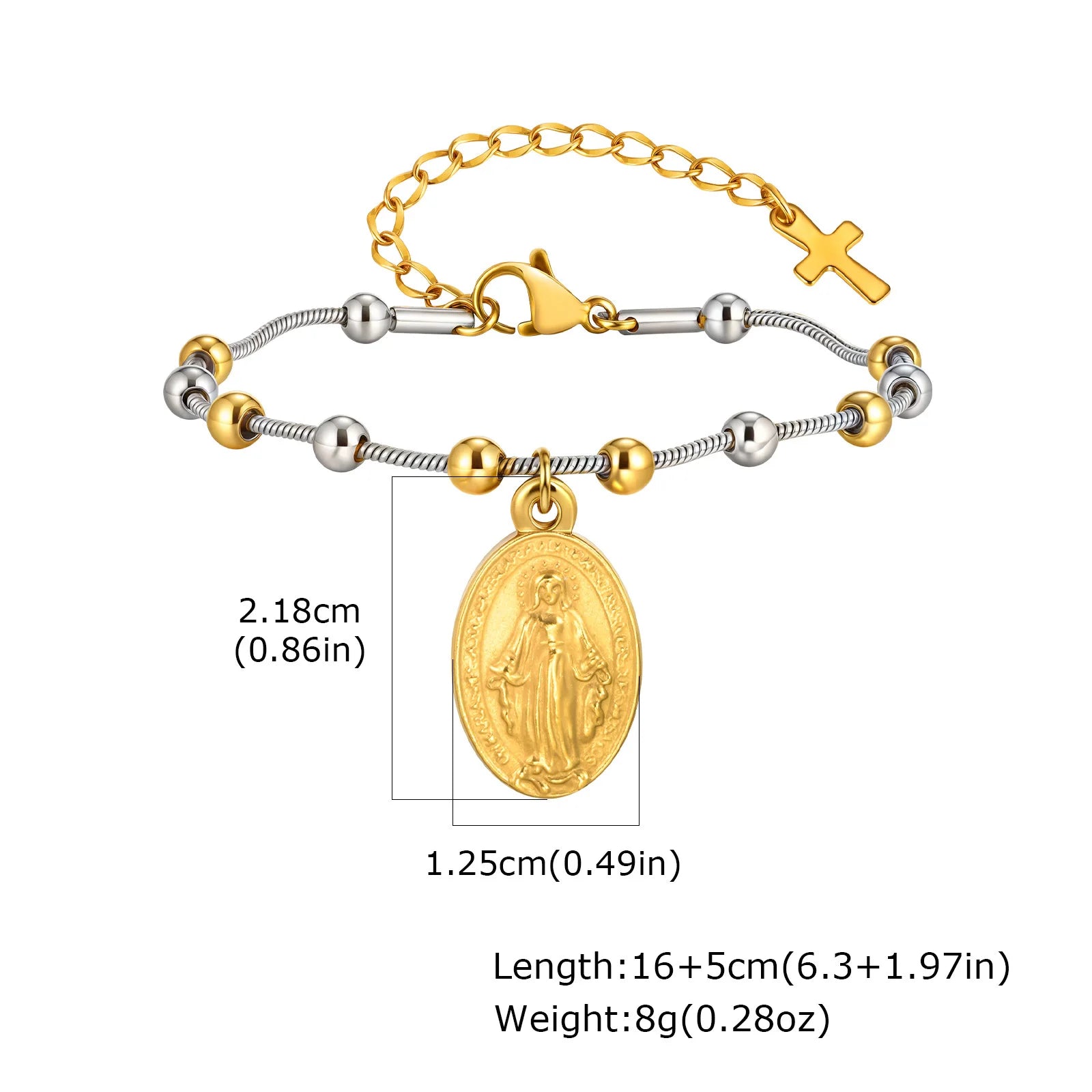 Vnox Light Luxury Rosary Necklaces For Women,Stainless Steel Beads Chain Virgin Mary Pendent,Cross Tail Religion Jewelry Gift